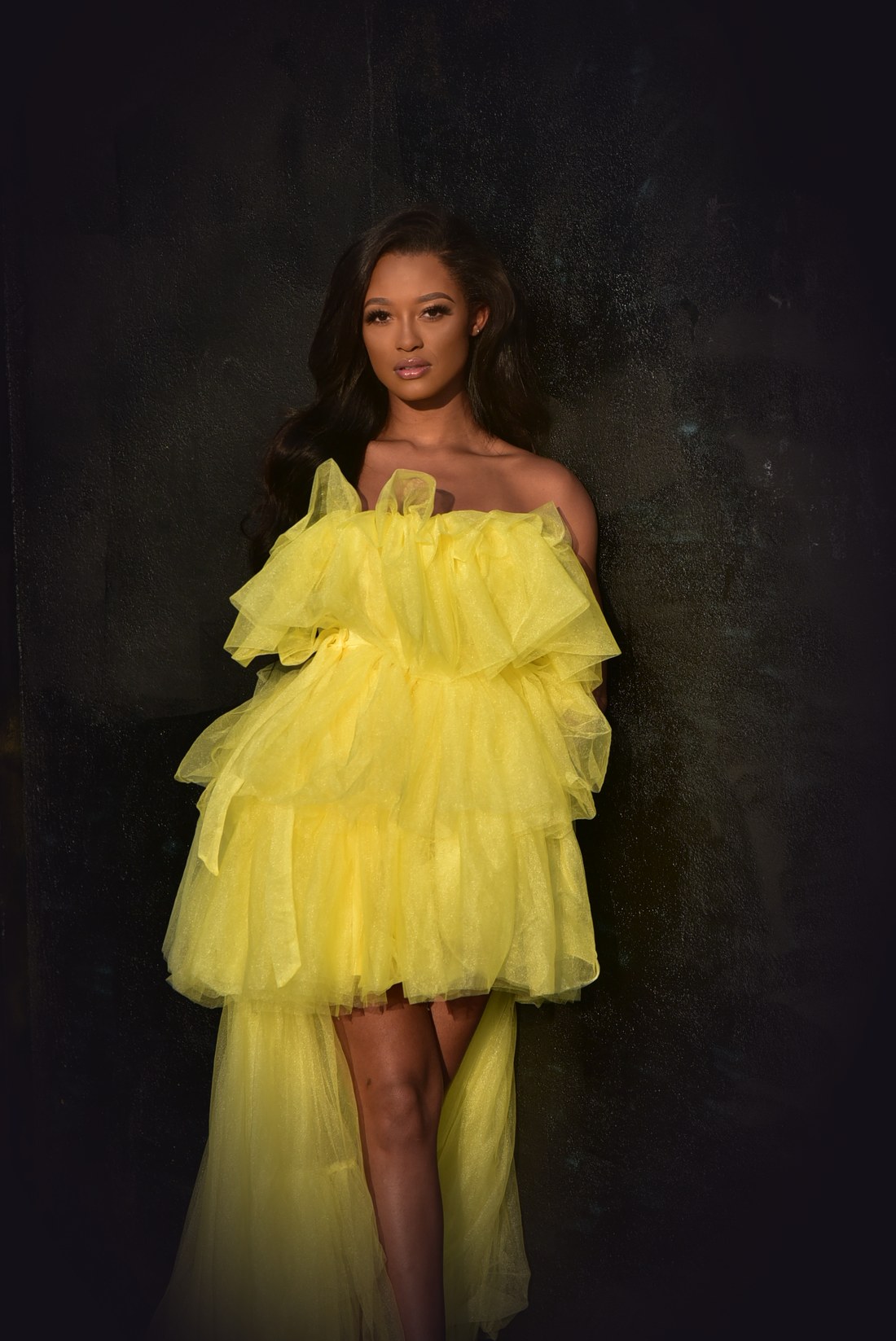 Yellow tulle gown, editorial
